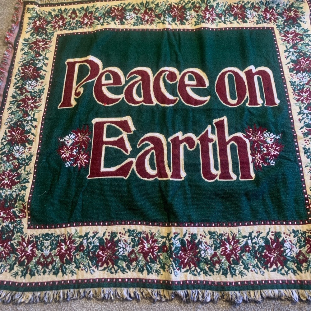 Holiday Peace on Earth Tapestry Blanket - Green and Red